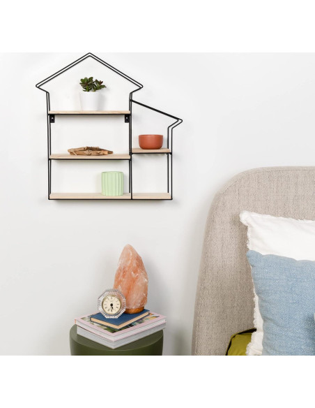 Estante Flotante Geométrico Greenco 3 Niveles Madera Natural