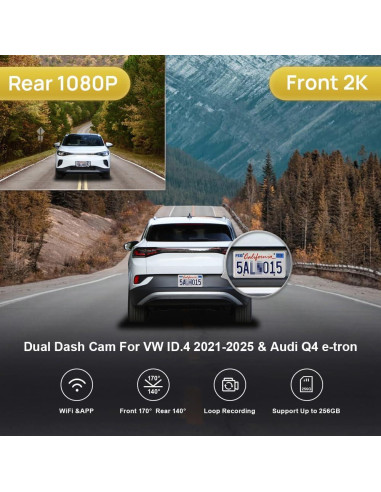 Cámara de Salpicadero Fitcamx 2K Delantera y 1080P Trasera para VW ID.4 y Audi Q4 e-tron