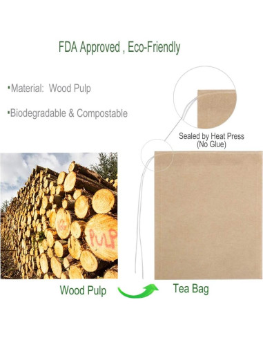 Bolsas de Filtro de Té Biodegradables Aksuaple 100 Piezas 8.1x10.2cm