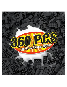 360 Piezas Ladrillos de Construcción Mannidoo 2x4 y 2x2 Negros