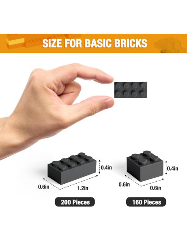 360 Piezas Ladrillos de Construcción Mannidoo 2x4 y 2x2 Negros