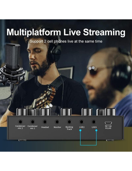 Mezclador de audio V8S para podcast y transmisión en vivo