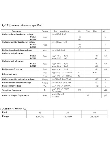 20 Transistores PNP BC327B TO-92 45V 500mA 625mW HUABAN