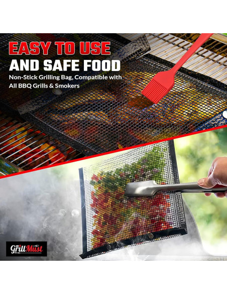 Juego de Asado GrillMust - 2 Bolsas Malla y 2 Alfombrillas