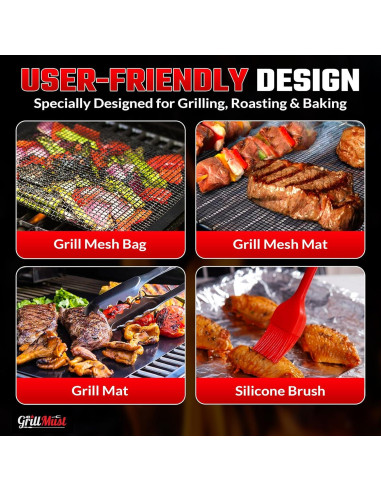 Juego de Asado GrillMust - 2 Bolsas Malla y 2 Alfombrillas
