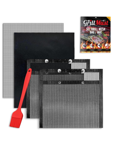Juego de Asado GrillMust - 2 Bolsas Malla y 2 Alfombrillas
