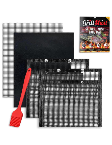 Juego de Asado GrillMust - 2 Bolsas Malla y 2 Alfombrillas