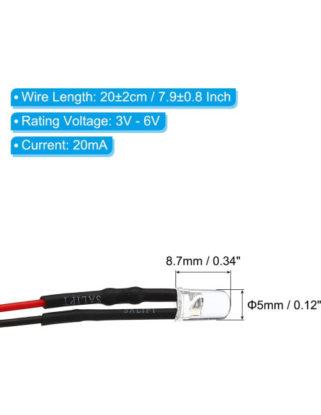 Diodos LED 5mm PATIKIL 50 Pcs Blanco Cálido 3V-6V