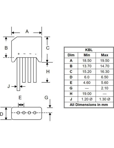 10 Rectificadores de Puente KBL406 4A 600V Silicio Bridgold