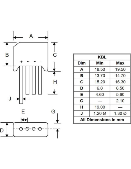 10 Rectificadores de Puente KBL406 4A 600V Silicio Bridgold