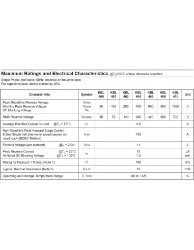 10 Rectificadores de Puente KBL406 4A 600V Silicio Bridgold