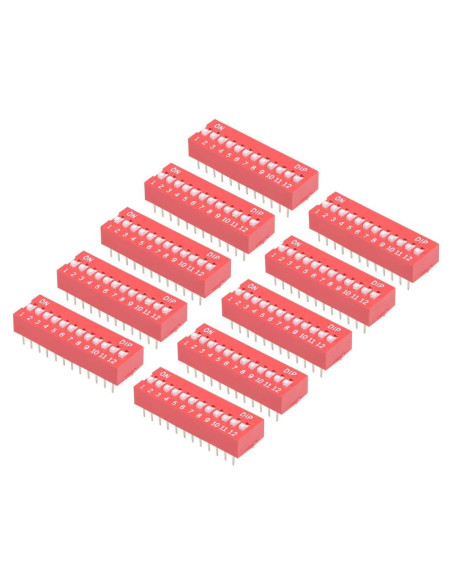 Interruptor DIP Horizontal 10 Pcs uxcell 12 Posiciones 2.54mm
