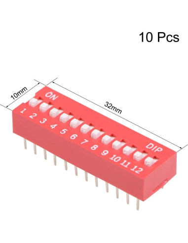 Interruptor DIP Horizontal 10 Pcs uxcell 12 Posiciones 2.54mm