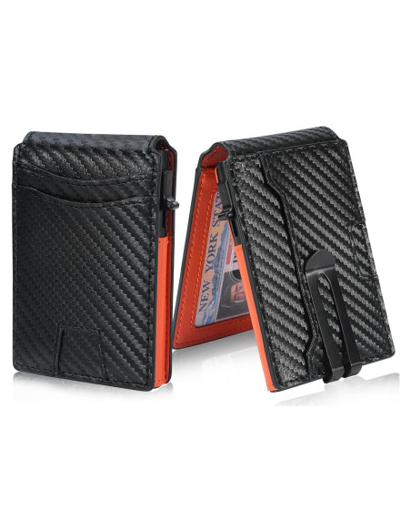 Billetera Minimalista RFID YZHome Naranja con Clip y Ventana ID