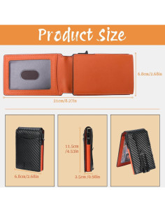 Billetera Minimalista RFID YZHome Naranja con Clip y Ventana ID 2
