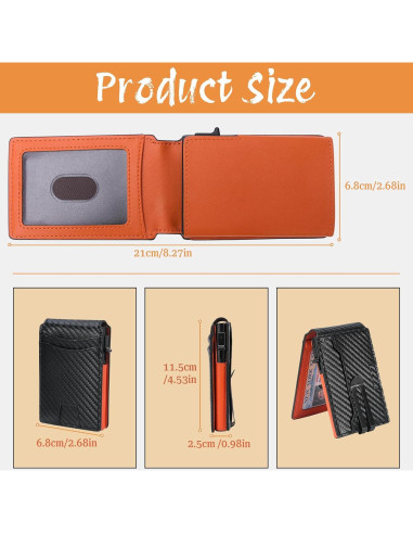 Billetera Minimalista RFID YZHome Naranja con Clip y Ventana ID