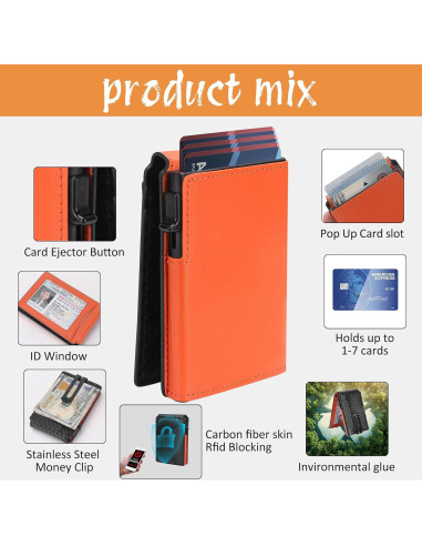 Billetera Minimalista RFID YZHome Naranja con Clip y Ventana ID