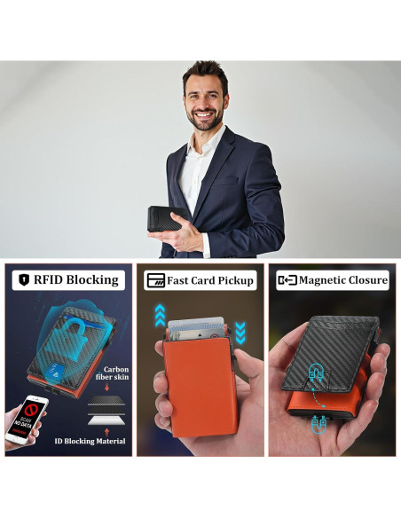 Billetera Minimalista RFID YZHome Naranja con Clip y Ventana ID