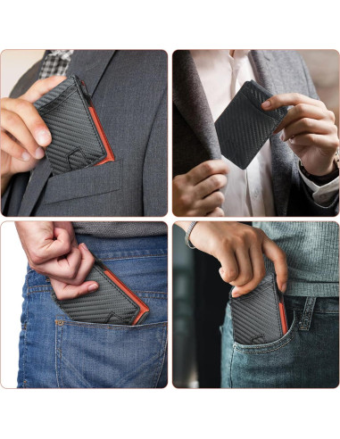 Billetera Minimalista RFID YZHome Naranja con Clip y Ventana ID