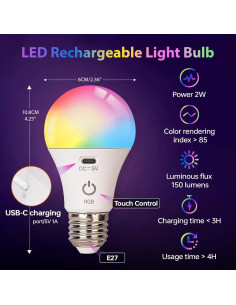 Bombilla LED recargable JCPYIUL LE001 E26 RGB 6W 2