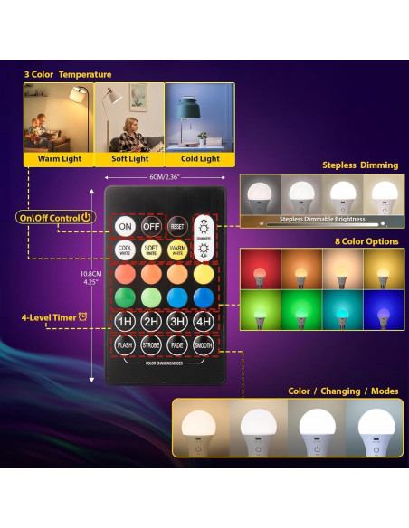 Bombilla LED recargable JCPYIUL LE001 E26 RGB 6W