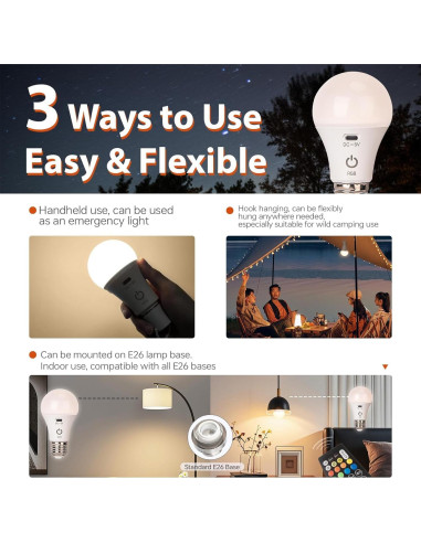 Bombilla LED recargable JCPYIUL LE001 E26 RGB 6W