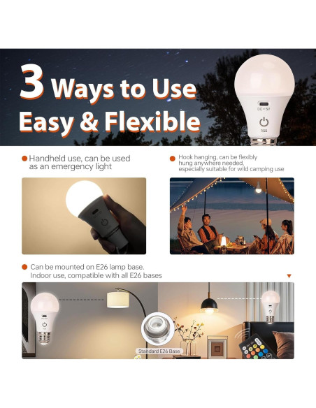 Bombilla LED recargable JCPYIUL LE001 E26 RGB 6W