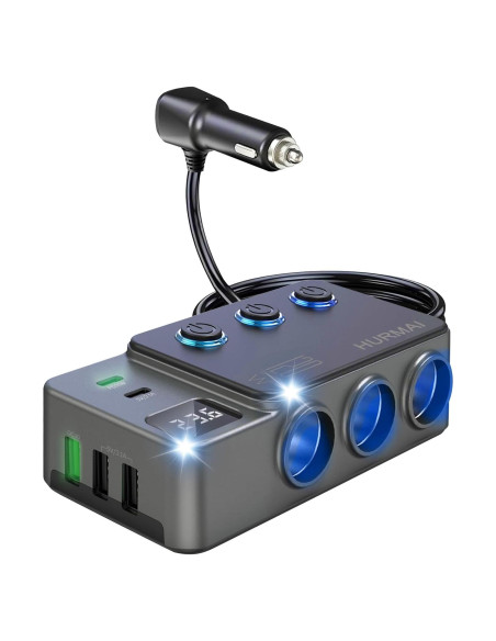 Adaptador Divisor de Encendedor 120W HURMAI 3 Toma 12V USB