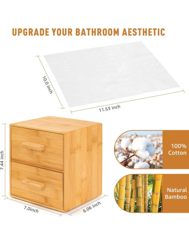 Caja de Bambú con 50 Toallitas Faciales Desechables XL