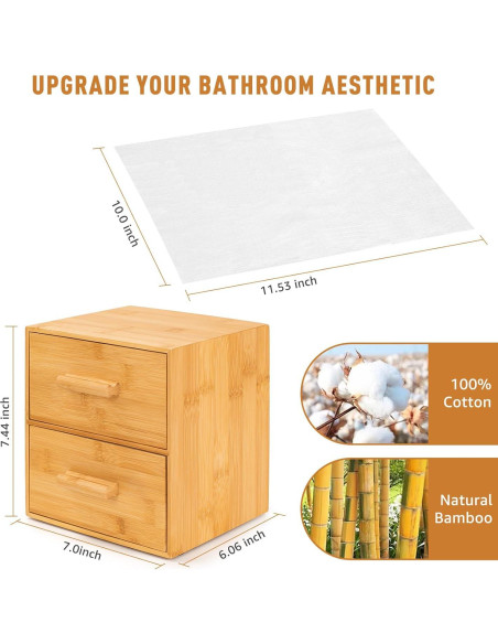 Caja de Bambú con 50 Toallitas Faciales Desechables XL