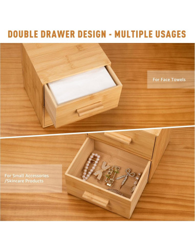 Caja de Bambú con 50 Toallitas Faciales Desechables XL