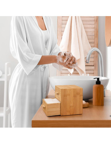 Caja de Bambú con 50 Toallitas Faciales Desechables XL