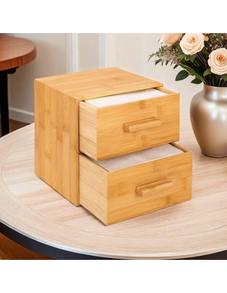 Caja de Bambú con 50 Toallitas Faciales Desechables XL