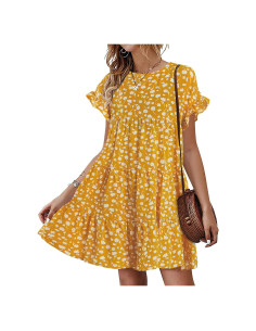 Vestido Mini Suelto Imysty Floral Bohemio para Mujeres