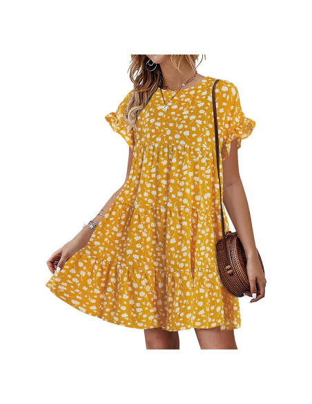 Vestido Mini Suelto Imysty Floral Bohemio para Mujeres