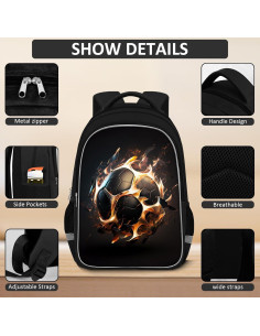 Mochila Escolar TILYTADLY Set 4 en 1 Fútbol Niños 43 cm 2