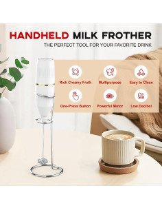 Batidor de Leche HOMEXUP 14,000 RPM Blanco con Soporte 2