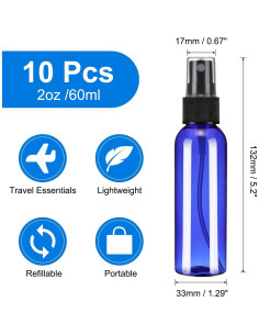 10 Botellas de Spray Reutilizables 60ml uxcell - Viaje Azul Negro 2