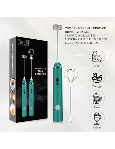 Espumador de Leche Eléctrico DELM Verde - Acero Inoxidable, USB