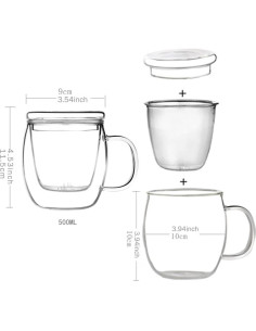 Taza de Té de Vidrio Bunhut con Infusor y Tapa 500ml 2