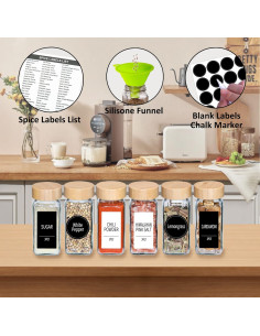 Frascos de Especias Churboro 24 Piezas 4 Oz Vidrio y Bambú 2