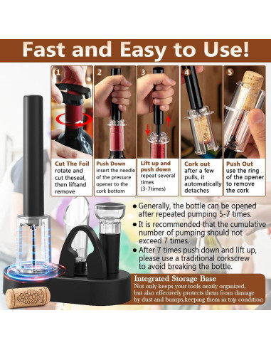 Juego de 5 Piezas Abrebotellas de Vino NUCOKRS con Bomba de Aire