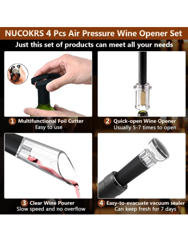 Juego de 5 Piezas Abrebotellas de Vino NUCOKRS con Bomba de Aire