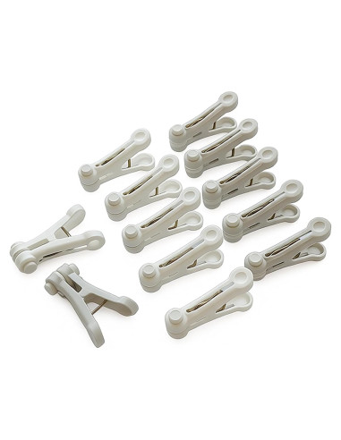 12 Pinzas de Plástico CUARUSUIKA para Ropa y Comida - Blanco y Gris