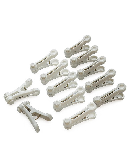 12 Pinzas de Plástico CUARUSUIKA para Ropa y Comida - Blanco y Gris