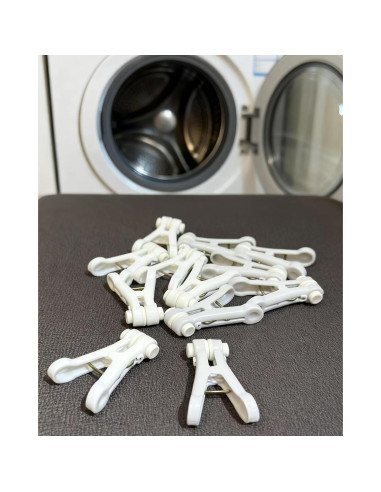 12 Pinzas de Plástico CUARUSUIKA para Ropa y Comida - Blanco y Gris