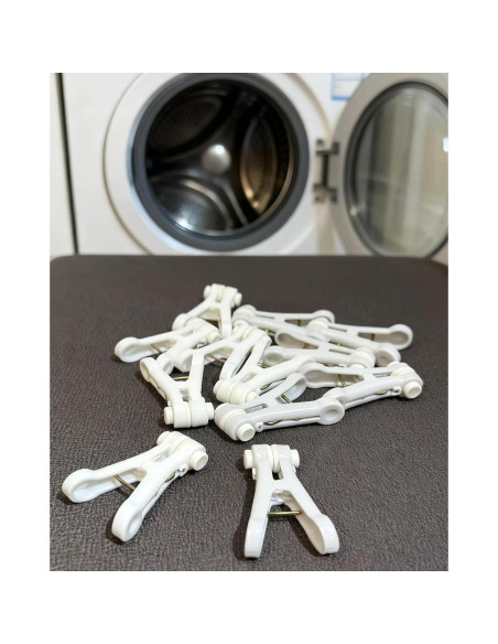 12 Pinzas de Plástico CUARUSUIKA para Ropa y Comida - Blanco y Gris