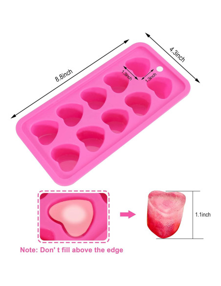 Bandejas de Hielo de Silicona Aichoof 2 Piezas Corazón Rosa