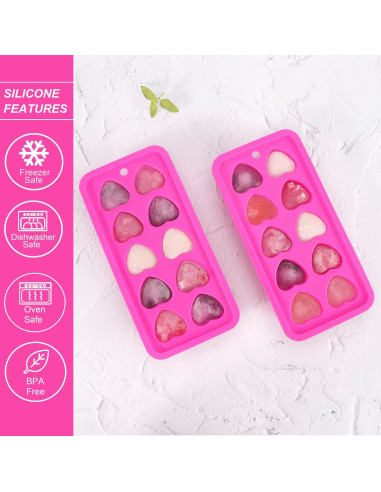 Bandejas de Hielo de Silicona Aichoof 2 Piezas Corazón Rosa
