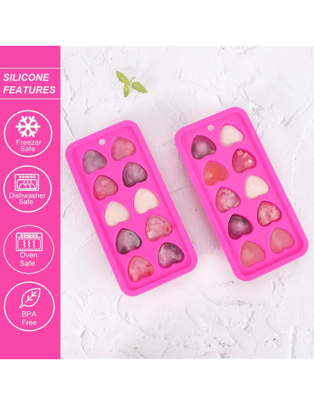 Bandejas de Hielo de Silicona Aichoof 2 Piezas Corazón Rosa